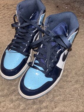 Jordan High-Top Sneakers in Light Blue, Navy & White